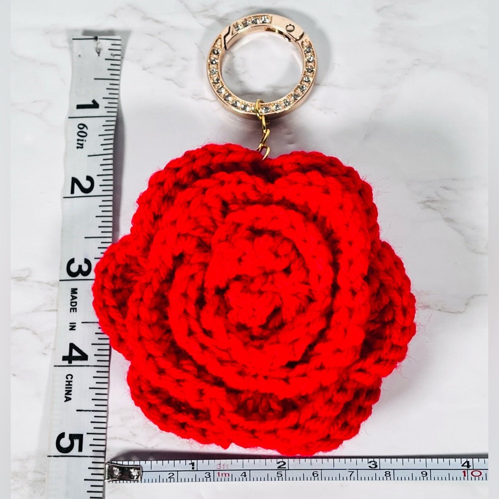 Red Crochet Flower Bag Charm - Picture 4 of 6